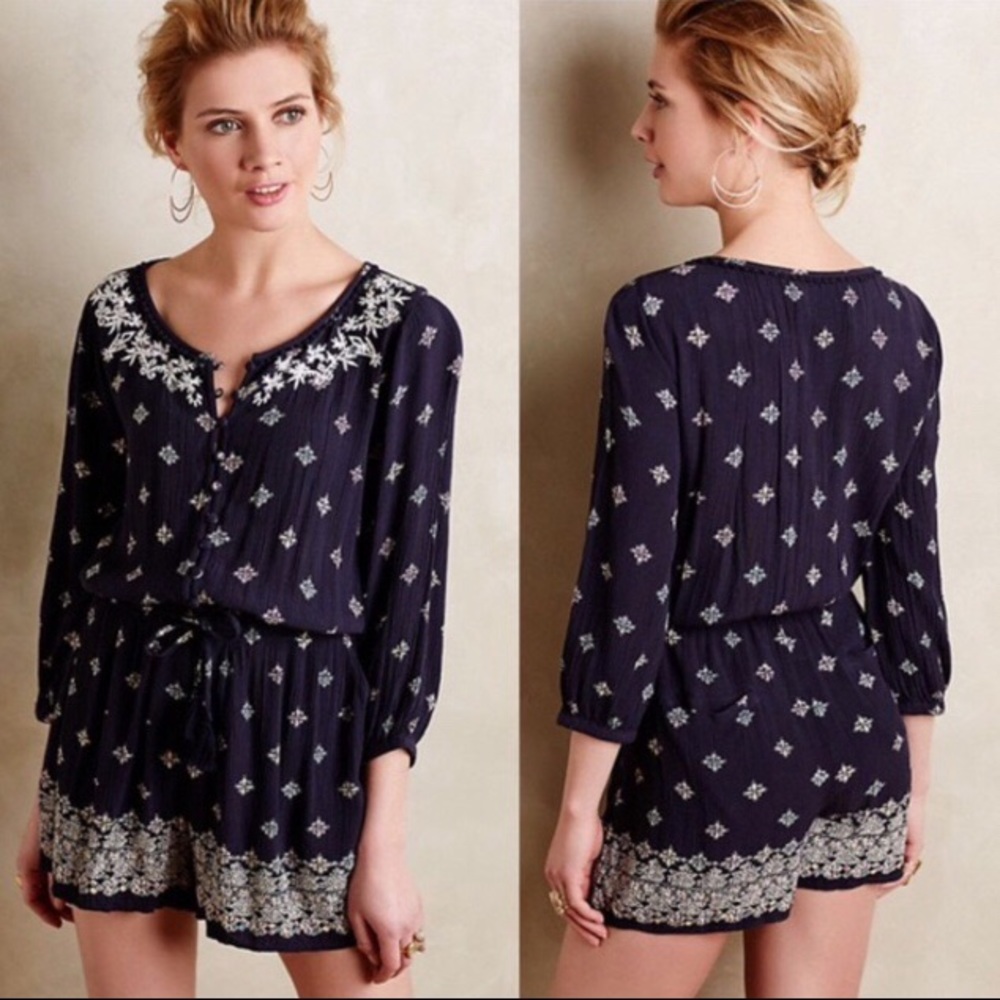 Anthropologie Lilka Navy Blue Starflower Romper